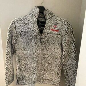 University of Wisconsin Kids Grey Sherpa Jacket, 3/4  zip